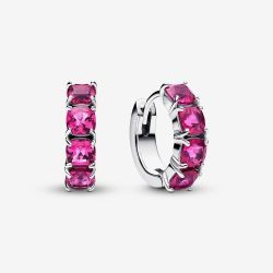 PANDORA Silver Pink Crystal Hoop Earrings 293851C02