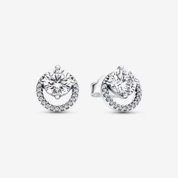 PANDORA Silver Sparkling Round Halo Stud Earrings 291248C01