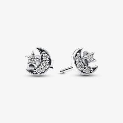 PANDORA Sparkling Moon Star Stud Earrings 292990C01