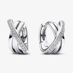 PANDORA Silver Crossover Pavé Hoop Earrings 293150C01