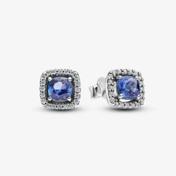 PANDORA Sparkling Square Blue Halo Stud Earrings 293551C01