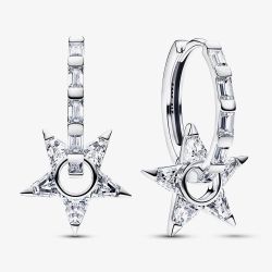 PANDORA Stella Sterling Silver Cubic Zirconia Star Huggie Hoop Earrings 295083C01