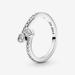 Pandora Silver Two Sparkling Hearts Ring 191023CZ