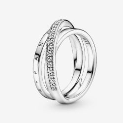 PANDORA Silver Crossover Pave Triple Band Ring 199057C01