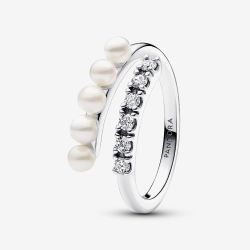 PANDORA Silver Freshwater Pearl Crossover Ring 193145C01