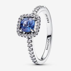PANDORA Sterling Silver Blue Square Halo Ring 193555C01