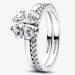 PANDORA Silver Sparkling Lucky Clover Splittable Ring Set 194507C01