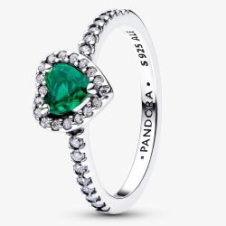 PANDORA Silver Elevated Royal Green Heart Ring 198421C07