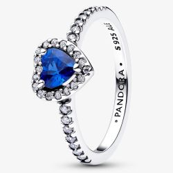 PANDORA Silver Elevated Princess Blue Heart Ring 198421C09