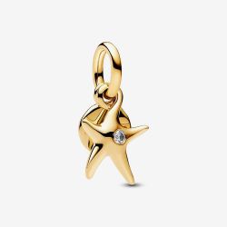 PANDORA 14ct Gold Plated Cubic Zirconia Starfish Dangle Charm 763892C01