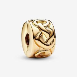 PANDORA 14ct Gold Plated Knotted Hearts Clip Charm 768035C00