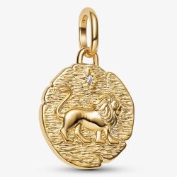 PANDORA 14ct Yellow Gold Plated Lion Medallion Dangle Charm 763974C01