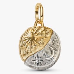 PANDORA 14ct Yellow Gold Plated & Sterling Silver Sun & Moon Medallion Dangle Charm 763977C01