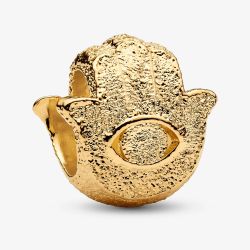 PANDORA 14ct Yellow Gold Plated Textured Hamsa Hand Charm 764042C00
