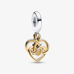PANDORA Two Tone Lab Grown Diamond Double Heart Dangle Charm 763237C01