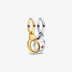 PANDORA Sterling Silver 14ct Yellow Gold Plated Handcuffs Dangle Charm 763435C00