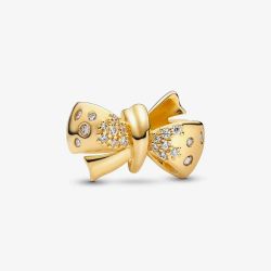 PANDORA 14ct Yellow Gold Plated Cubic Zirconia Sparkling Bow Charm 763442C01