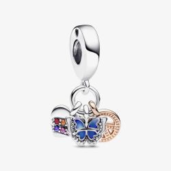 PANDORA Two Tone Mixed Stone Rainbow Heart Butterfly & Peace Charm 782572C01