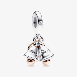 PANDORA Two Tone Cubic Zirconia Just Married Wedding Bells Dangle Charm 782592C01