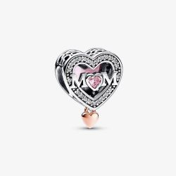 PANDORA Two Tone Cubic Zirconia Openwork Mom & Heart Dangle Charm 782653C01