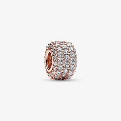 PANDORA 14ct Rose Gold Plated Cubic Zirconia Pave Triple Row Charm 782820C01