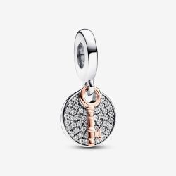 PANDORA Sterling Silver & 14ct Rose Gold Plating Cubic Zircona Key Charm 783236C01