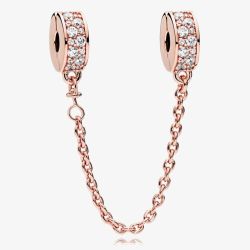 PANDORA 14ct Rose Gold Plated Cubic Zirconia Safety Chain Charm 786322CZ-05