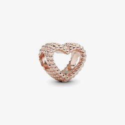 PANDORA 14ct Rose Gold Plated Beaded Heart Charm 787516