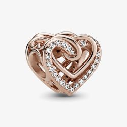 PANDORA 14ct Rose Gold Plated Cubic Zirconia Valentines Rose Charm 789270C01