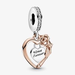 PANDORA Two Tone Cubic Zirconia Valentines Heart Dangle Charm 789290C01
