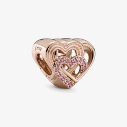 PANDORA 14ct Rose Gold Plated Cubic Zirconia Intertwined Love Hearts Charm 789529C01