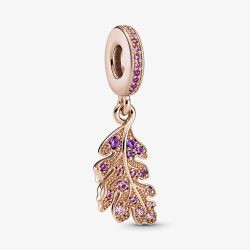 PANDORA 14ct Rose Gold Plated Purple Cubic Zirconia Oak Leaf Dangle Charm 789552C01