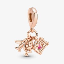 PANDORA 14ct Rose Gold Plated Travel Triple Dangle Charm 789435C01