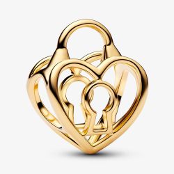 PANDORA 14ct Gold Plated Openwork Heart Padlock Charm 764358C00