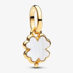 PANDORA ME 14ct Gold Plated White Lucky Clover Dangle Charm 764564C01