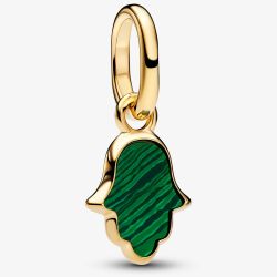 PANDORA 14ct Gold Plated Green Hamsa Hand Mini Dangle Charm 764612C01