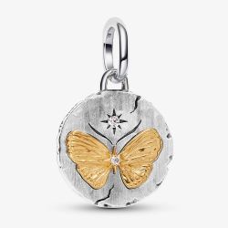 PANDORA 14ct Yellow Gold Plated Sterling Silver & Crystal Butterfly Medallion Charm 764803C01