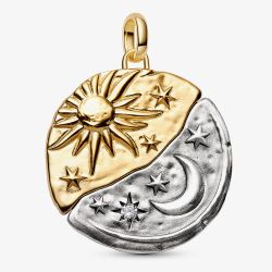 PANDORA 14ct Yellow Gold Plated Sterling Silver Sun & Moon Oversized Medallion Charm 764806C01