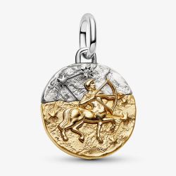 PANDORA 14ct Yellow Gold Plated Sterling Silver Crystal Sagittarius Zodiac Medallion Charm 764988C01