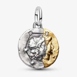 PANDORA 14ct Yellow Gold Plated Sterling Silver Crystal Gemini Zodiac Medallion Charm 764989C01