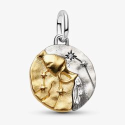 PANDORA 14ct Yellow Gold Plated Sterling Silver Crystal Aquarius Zodiac Medallion Charm 764990C01