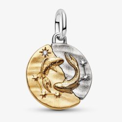 PANDORA 14ct Yellow Gold Plated Sterling Silver Crystal Pisces Zodiac Medallion Charm 764991C01