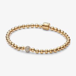 PANDORA 14ct Gold Plated Pavé Bead Bracelet 568342C01