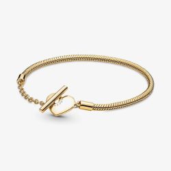 PANDORA 14ct Gold Plated Heart T-Bar Chain Bracelet 569285C00