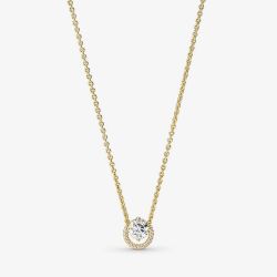 PANDORA 14ct Gold Plated Sparkling Round Halo Necklace 361174C01-45
