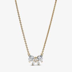 PANDORA 14ct Gold Plated Sparkling Bow Necklace 363508C01-45