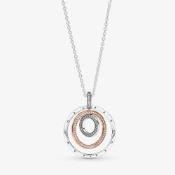 PANDORA Two Tone Circles Cubic Zirconia Necklace 389483C01-60