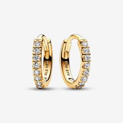 PANDORA 14ct Gold Plated Sparkling Huggie Hoop Earrings 263015C01