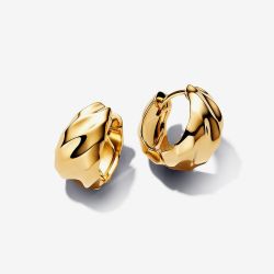 PANDORA 14ct Gold Plated Rippled Hoop Earrings 263874C00