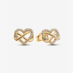 PANDORA 14ct Gold Plated Sparkling Infinity Heart Stud Earrings 262667C01